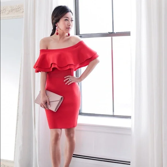 endless rose off the shoulder dress Endless Rose Off-The-Shoulder Knit Mini Dress